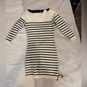 Ines Ribbed Sweater Dress in Navy and White